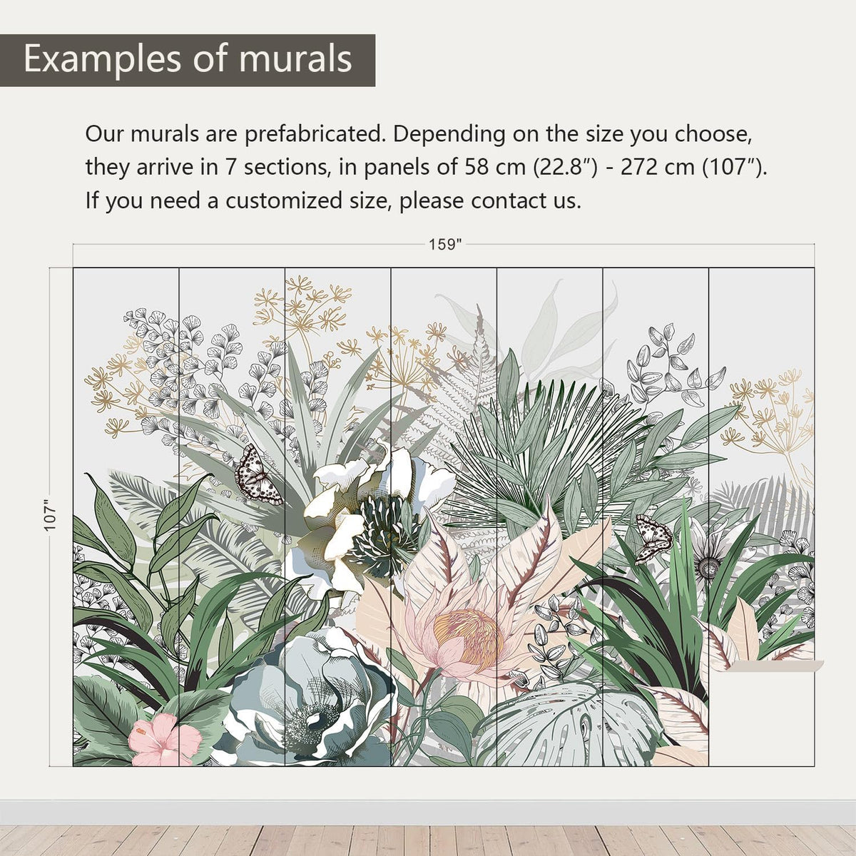 AFZEVEB-Tropical Jungle Wallpaper Botanical Large Floral Wall murals for Bedroom 159"x107" (Not Peel and Stick)