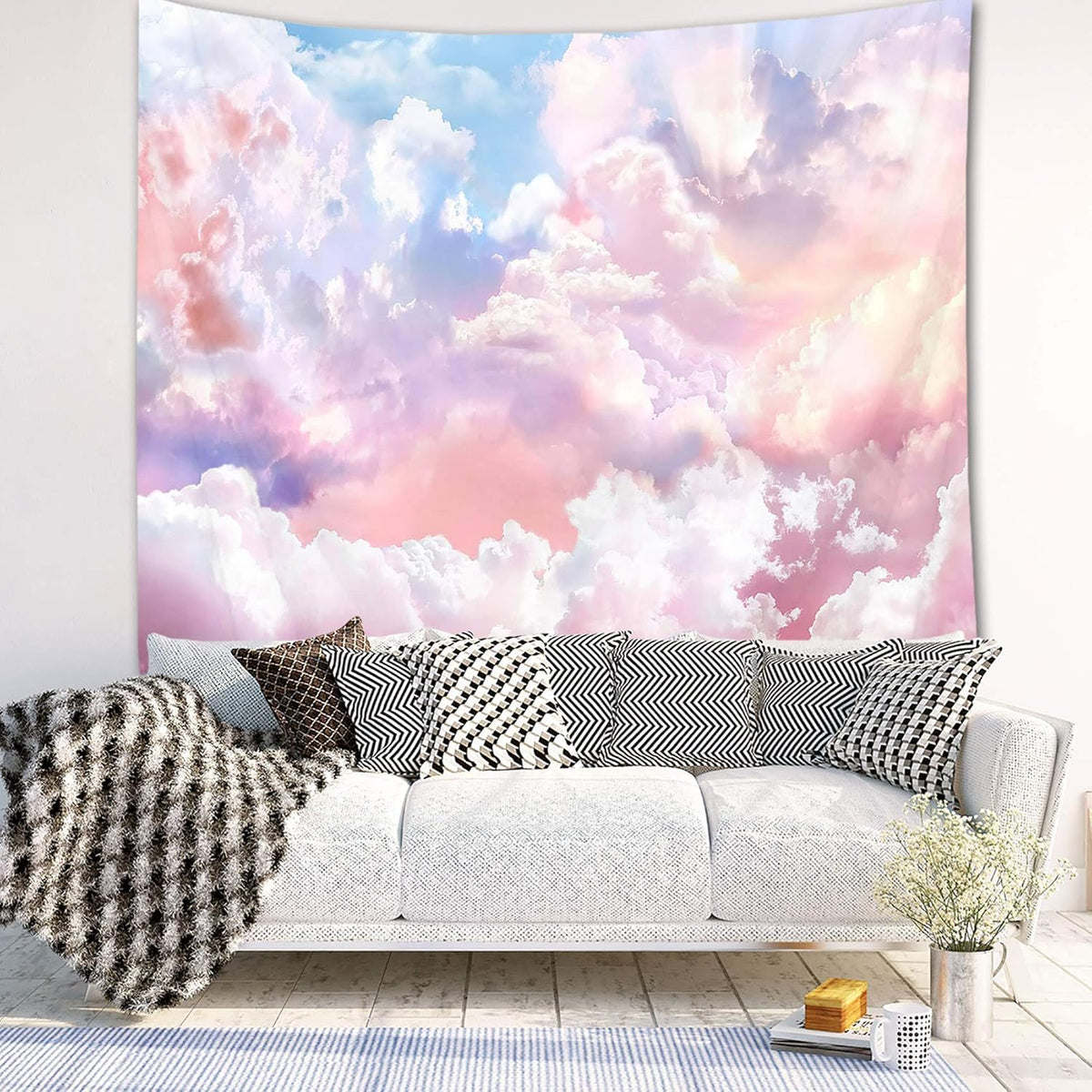 HVEST Pink Cloud Tapestry Colorful Abstract Clouds Natural Landscape Tapestries Wall Hanging for Bedroom Living Room Teen Dorm Indie Decor Poster Blanket,80x60 Inches