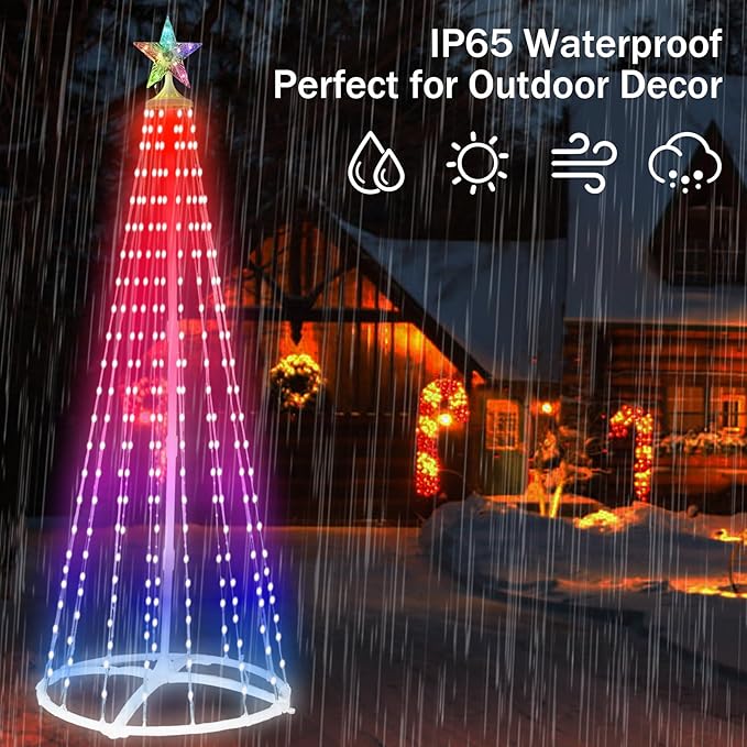 6FT LED Outdoor Christmas Tree Lights, 2025 Smart Christmas Cone Tree with App & USB Control, Remote Timer, Music Sync, Waterproof for Outside Porch Yard Xmas Decorations