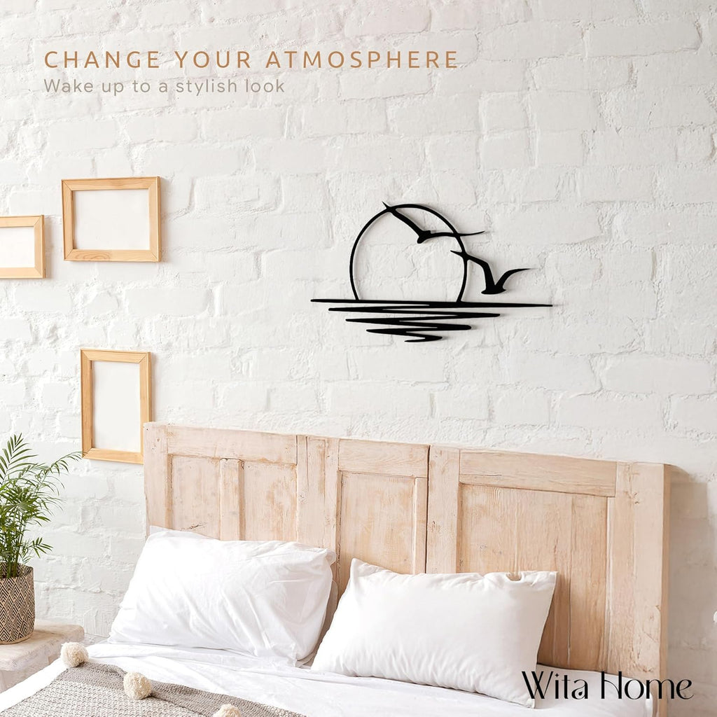 Wita Home Sunset with Seagulls Metal Wall Mounted Art, Handcrafted Metal Home Decor with Static Powder Coating, Eye-Catching Addition to Living Room Decor, Modern Beach Decor for Indoor and Outdoor Spaces, Perfect Housewarming Gift (24 x 12 inches)