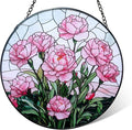 Stained Glass Window Hanging Suncatcher, Handmade 7.8 in Pink Carnation Sun Catcher for Home Garden Decor, Gift for Women Friends Grandma Mom Sister, Mother's Day, Birthday, Anniversary
