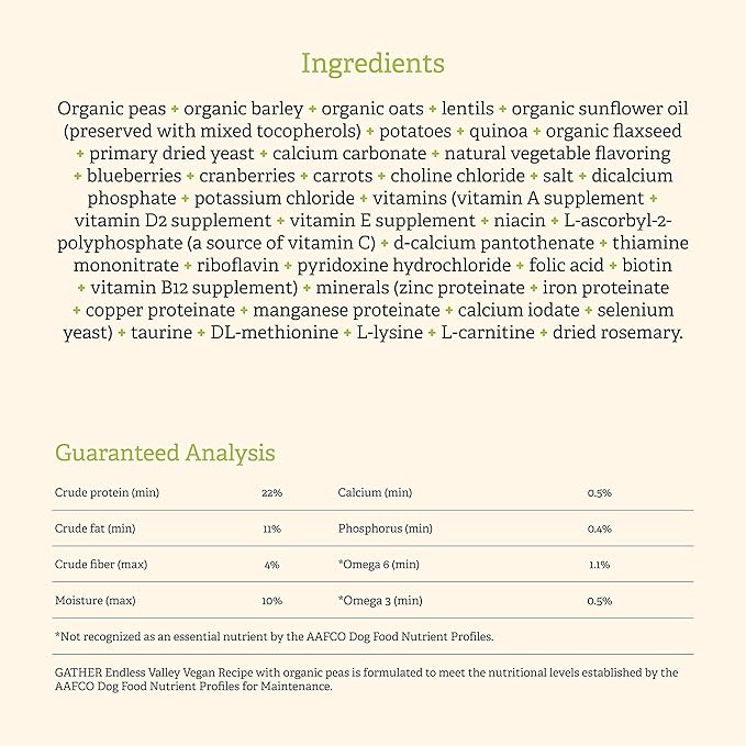 GATHER Endless Valley, Plant-Based, Grain-Free Dry Dog Food, Vegan Adult Recipe with Non-GMO Ingredients, 16 lb Bag
