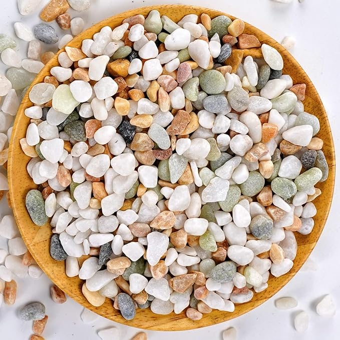 Mixed Color Decorative Rocks Stones Pebbles for Plants Garden Gravel White Rocks with Yellow, Green Pastel Accents Vase Filler Rocks Natural Stone Top Dressing for Potted Plants Succulents 2.2 lbs