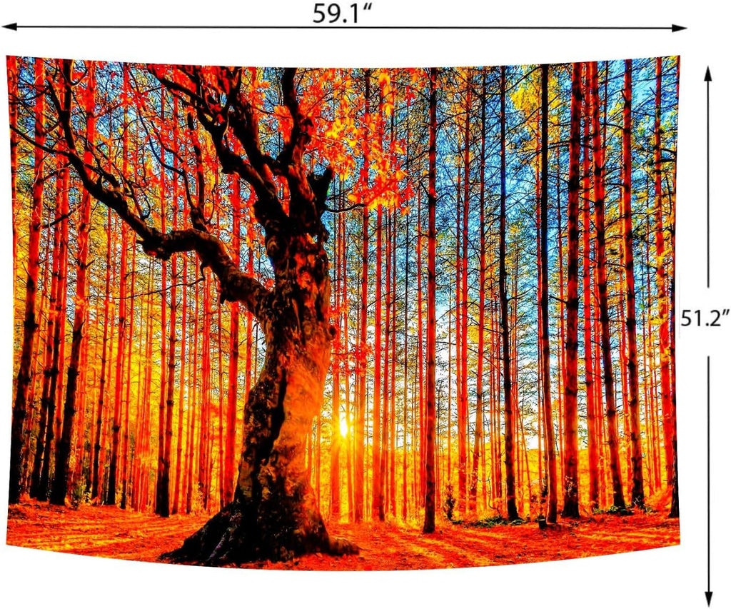 Delur Sunset Forest Tapestry Tree of Life Tropical Rainforest Landscape Tapestry Wall Hanging Scenic Nature Woodland Natural Sunrise Headboard for Bedroom Living Room Home Decor (51.2" x 59.1")