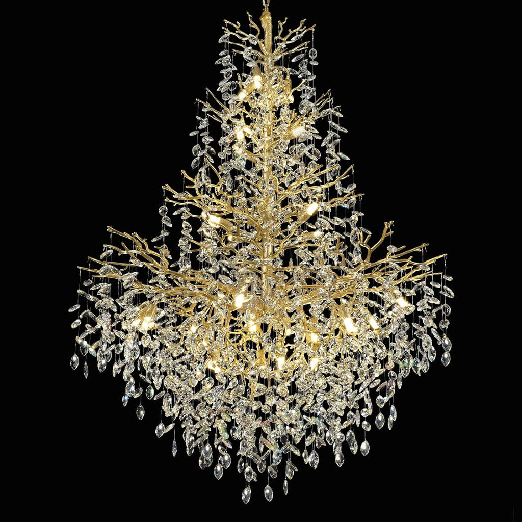 H65'' Gold Tree Branch Crystal High Ceilings Chandeliers, 27-Lights Modern K9 Crystal Staircase Chandeliers, D48'' Foyer Chandelier for High Ceiling, Luxury Large Living Room Chandelier