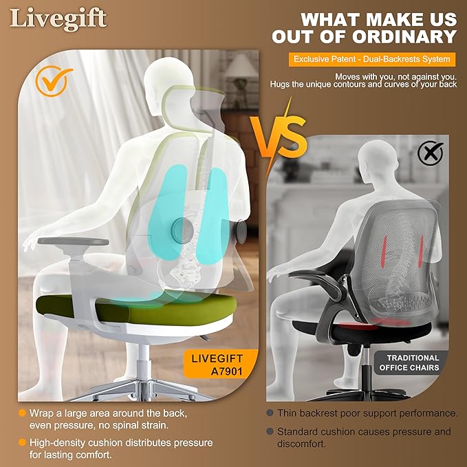 Big and Tall Office Chair 500lbs, Extra Wide 20" Seat and Reinforced Frame, Dual-backrest Ergonomic Desk Chair with Headrest and Flip-Up Arms, High Back Task Chair for Back Pain-Green