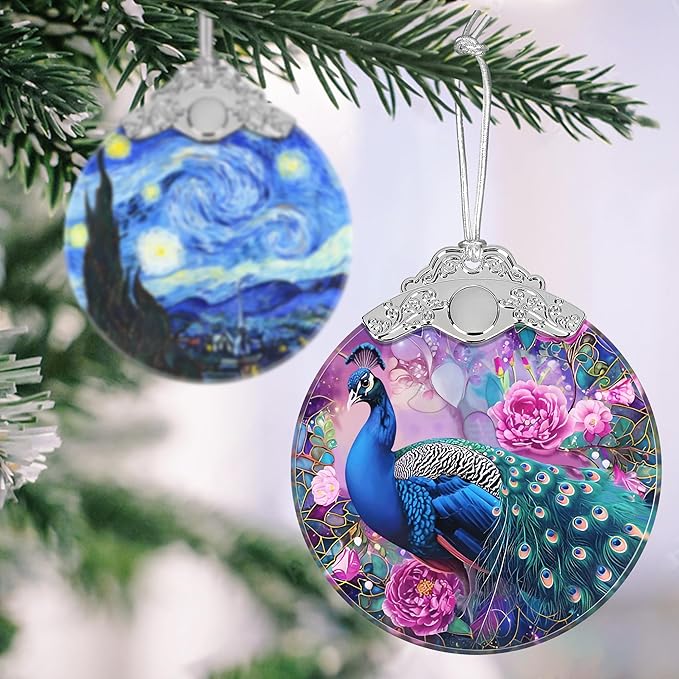 Peacock Stained Glass Hanging Ornament - Christmas Tree Decoration, Holiday Ornament, Home Decor Gift Idea