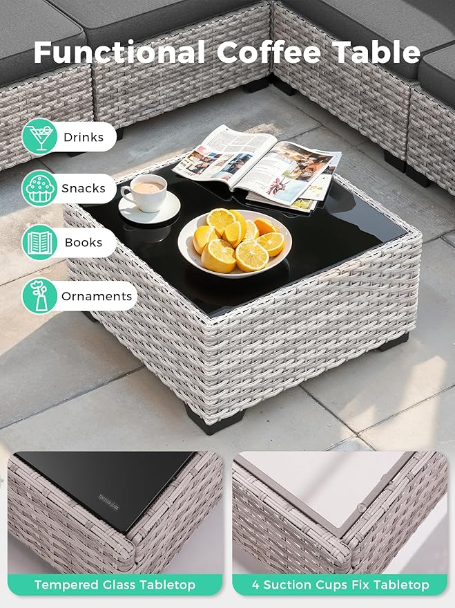 16 Piece Outdoor Wicker Rattan Sectional Sofa Set with Swivel Chairs & Fire Pit Table, 12-Seats with 4" Thickened Cushions & Coffee Table, All-Weather PE Rattan for Garden, Backyard, Porch, Black