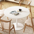 DKLGG White Round Dining Table, 31.5" Tulip Kitchen Dining Table for 2-4 People with MDF Table Top & Pedestal Base, Modern Minimalist Design