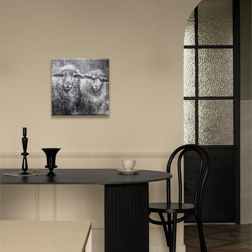 TAIJXAGSG Animal Cancas Wall Art Decor Farmhouse Sheep Picture Paintings Decor Vintage Rustic Painting Cute Sheep Artwork For Kitchen Living Room 13'' X 13'' wall hanging decor