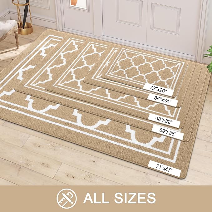 Buganda Indoor Door Mat, Dirt-Resistant and Absorbent Doormat, Anti-Slip, Low Profile Floor Mats for Inside Entryway, Front, and Back Door Entrance (48x32 Inches, Beige)
