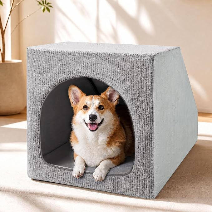 XXL Indoor Dog House for Large Dogs, Enclosed Dog Cave Bed | Washable Removable Cover, Spacious Pet House with Soft Cushion, Large Indoor Dog Bed for Big Dogs, 42" L x 28" W x 28" H
