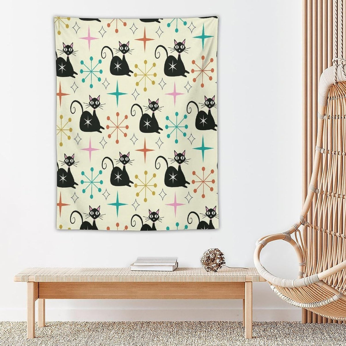 ICMOLYYENLO Abstract Cat Tapestry, Medieval Abstract Atomic Star Cat Vintage Home Wall Hanging Art Tapestry for Bedroom Living Room Dormitory 30x40 Inch