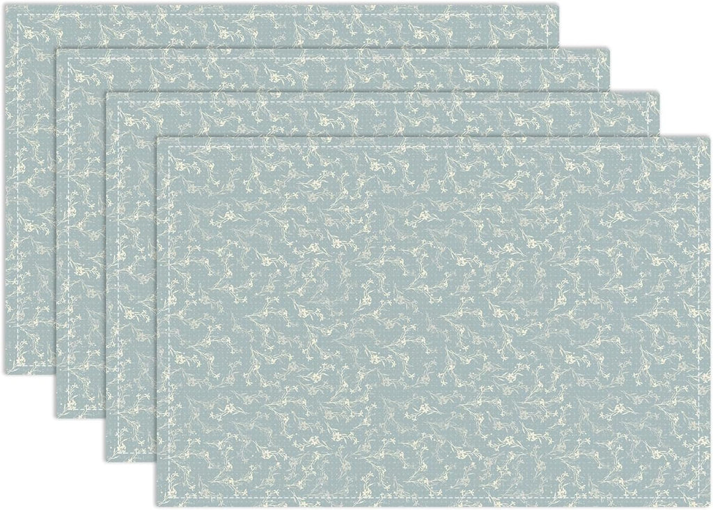 Blue Placemats Set of 4, Flower Table Mat for Home Kitchen, Restaurants, Outdoor Linen Washable Place Mats 12x18 inch Party Event Dining Decoration-13