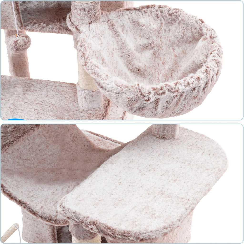 Hey-brother Cat Tree, 71 inches XL Large Cat Tower for Indoor Cats, Multi-Level Cat House with 3 Padded Perches, Big Scratcher, Cozy Basket, 2 Cat Condos and Scratching Posts, Muchroom MPJ034MU