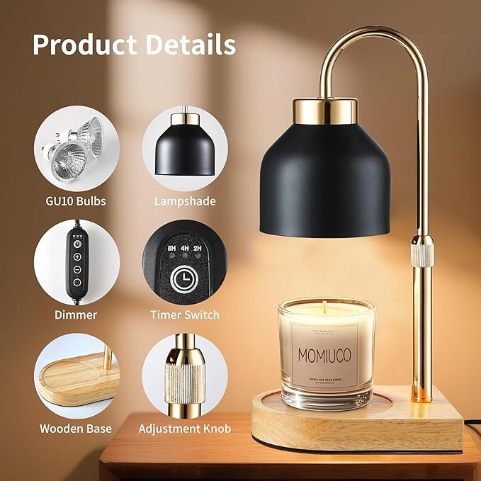 Candle Warmer Lamp with Timer Dimmer, House Warming Gifts New Home Decor, Birthday Gifts for Women Mom, Wax Melt Warmer for Jar Candles, Adjustable Height with 2 Bulbs
