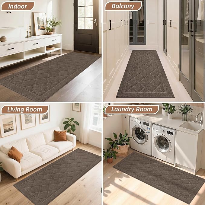 BEQHAUSE Dirt Trapper Door Mat 24" x 60", Doormat Non-Slip Entryway Rugs Washable, Dog Door Mat Stain Resistant and Absorbent Welcome Floor Mat for Front Back Door, Mud Wet Shoes & Paws, Light Brown