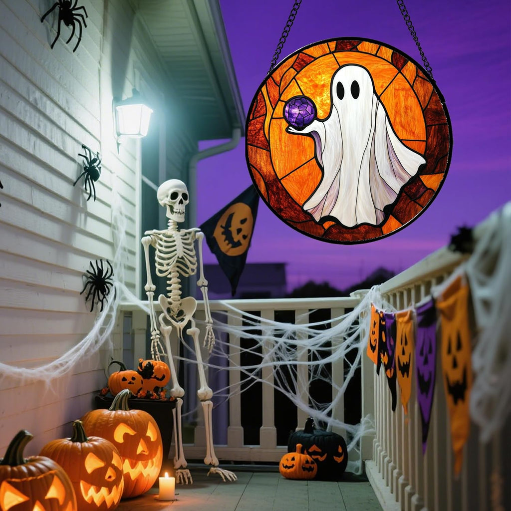 Stained Glass Window Hanging - Halloween Decorations Ghosts Vampire Suncatcher for Doors Garden Indoor Funny Spooky Sun Catchers Gothic Decor Horror Gifts for Women Men Friend 7.8 in