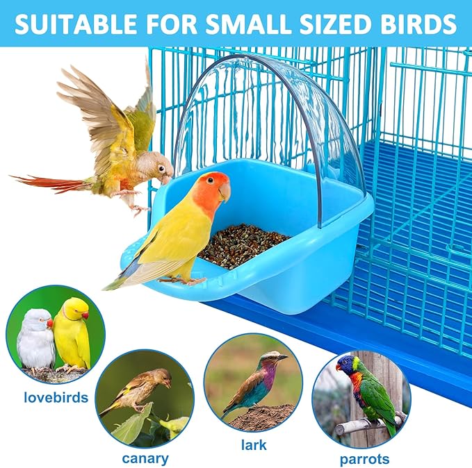 Bird Bath Box Hanging Birdbath Toy Parakeet Caged Bathing Tubs Parrot Bath Tub Water Shower Food Feeder Holder Tray Bird Bath for Cage Accessory Small Birds Parrots Cockatiel Budgies