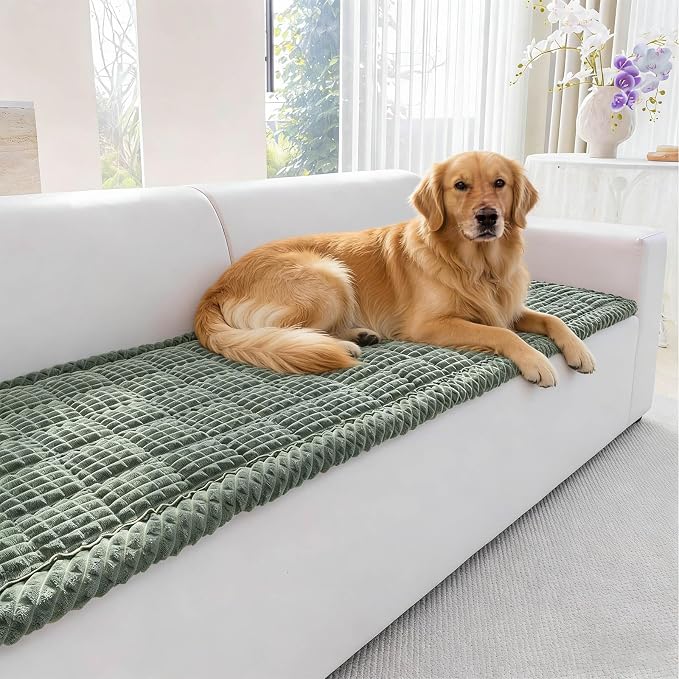 Couch Cover for Dogs Washable, Non Slip Couch Covers for 3 Cushion Sofa Pet Friendly, Fuzzy Pet Couch Cushion Covers for Dog, Thick, Soft for Sofa Protector (Green, 27.6" x 70.9"/70 x 180cm)