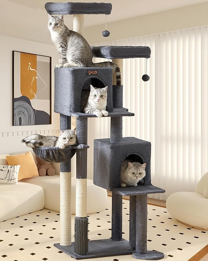 Cat Tree Tower for Indoor Cats Large Adult - 65 inch Extra Tall Cat Condo Trees with Scratching Post Hammock Perch - XL Sturdy Big Heavy Duty Multi Level Cat House Towers - Kitty Climbing Furniture