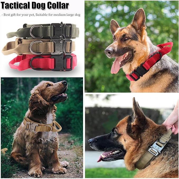 Tactical Dog Collar, Adjustable Military Training Nylon Dog Collar with Control Handle and Heavy Quick-Release Metal Buckle for Small Medium Large Dogs,Pink L