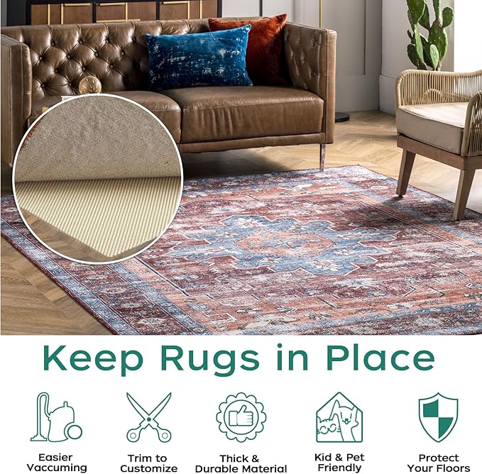 BAGAIL BASICS Non Slip Rug Pad Gripper 6 x 9 Feet Extra Thick Carpet Pads for Area Rugs and Hardwood Floors, Keep Your Rugs Safe and in Place