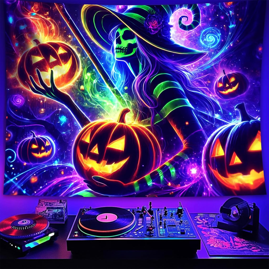 Halloween Tapestry, Blacklight Tapestry for Halloween Party Decor Hanging Tapestries Backdrop Wall Art Poster for Bedroom Dorm 90x70in