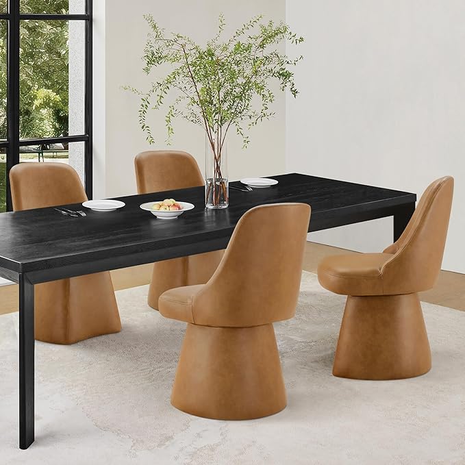 Swivel Dining Chairs Set of 1, Upholstered Mid Century Modern Deskchair with High Back, Faux Leather Kitchen Chairs for Dining Room, Bedroom, Dressing Room, Brown