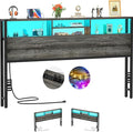 Aheaplus Headboard for King Size Bed with Storage, Headboards with Outlets, USB Ports and LED Light, King Size Head Board Only, Height Adjustable, Reversible, Sturdy and Stable Headboard, Black Oak