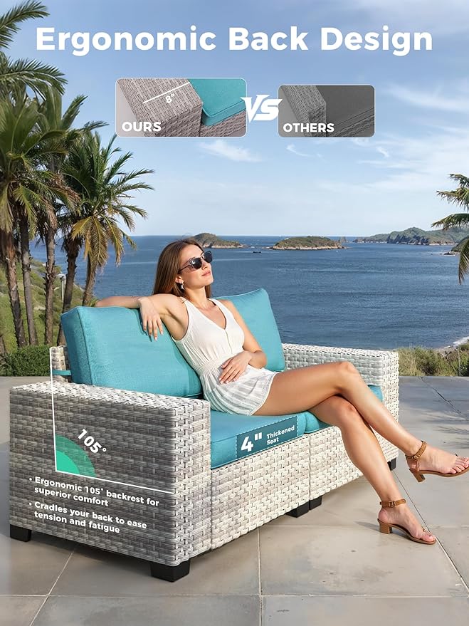 13 Piece Outdoor Wicker Rattan Sectional Sofa Set with 55,000 BTU Fire Pit Table, 10-Seats with 4" Thickened Cushions & Coffee Table, All-Weather PE Rattan for Garden, Backyard, Porch, Navy