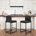 PHI VILLA Black Leather Bar Stools Set of 2, Counter Height Bar Chairs, 24 inch Kitchen Modern Bar Stool with Back