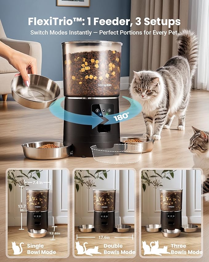 Automatic Cat Feeder for 3 Cats, 6L/25 Cup Cat Food Dispenser with Strong Anti-Jam System, Dual-Effect Desiccant, Smart WiFi App Control Pet Feeder, Automatic Dog Feeder for Cats and Small Dog