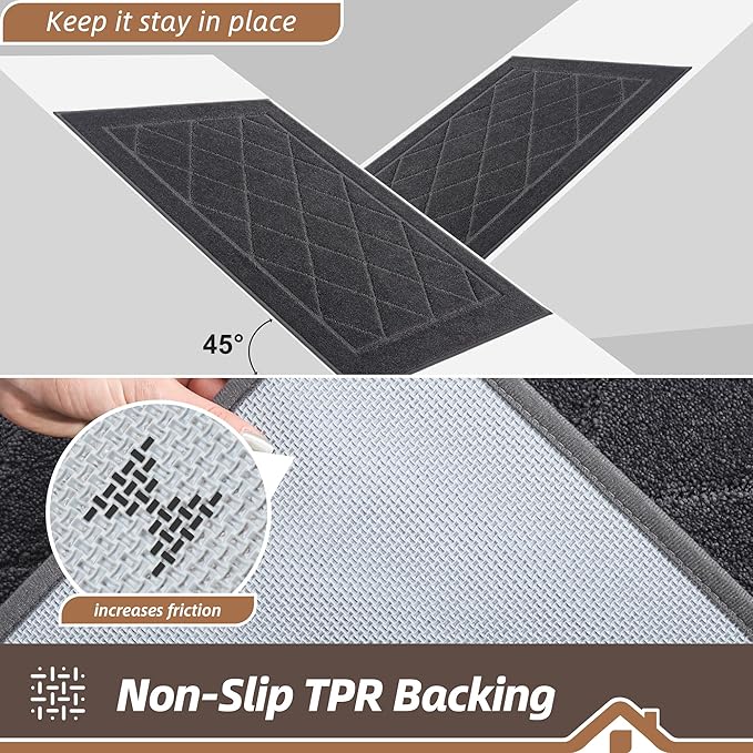 BEQHAUSE Dirt Trapper Door Mat 24" x 60", Doormat Non-Slip Entryway Rugs Washable, Dog Door Mat Stain Resistant and Absorbent Welcome Floor Mat for Front Back Door, Mud Wet Shoes & Paws, Dark Grey