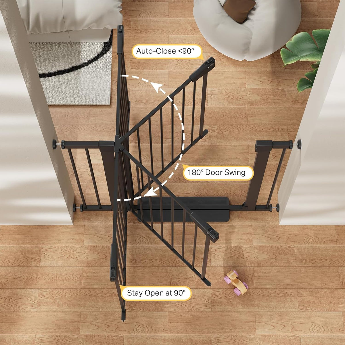Cumbor 29.7-40.6" Baby Gate for Stairs, Baby Essential Safety Gate, Mom's Choice Awards Winner-Dog Gate for Doorways, Pressure Mounted Auto-Close Pet Gates for Dogs Indoor, Durable Child Gate, Black
