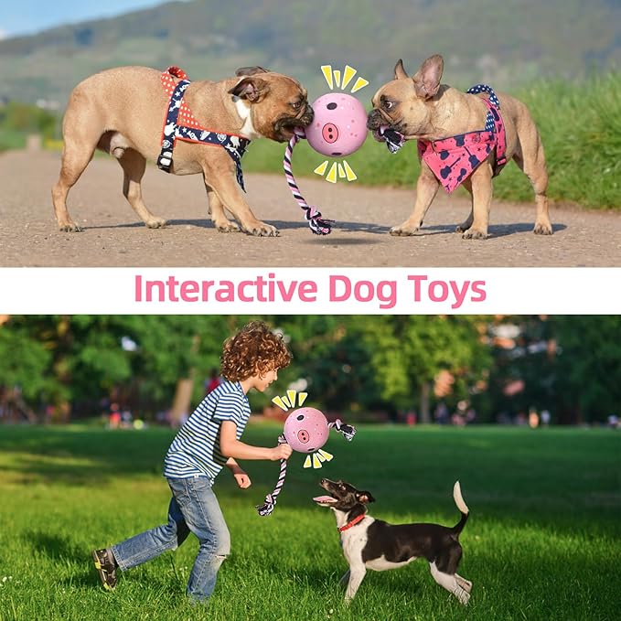 QDAN Dog Rope Dogs Toy: Dog Soccer Ball with Strap, Balls on Rope Plush Outdoor Birthday Toys for Small to Medium(for Medium Dogs, Pig)