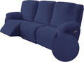 Genina Recliner Sofa Covers - Stretch Reclining Couch Covers with Stripe Jacquard - 3 Seat Cushion Slipcovers with Soft Fabric - Furniture Protector for Pet Kid (Navy Blue)