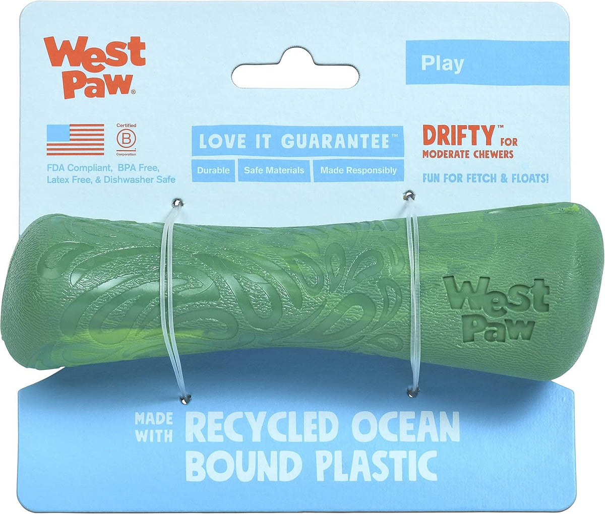 WEST PAW Seaflex Drifty Dog Toy – Machine Washable Dog Toys for Moderate Chewers – Eco-Friendly Zogoflex Toys for Dogs – Perfect for Gnawing, Fetch, Catch, Pet Training – 5.75" Small, Emerald