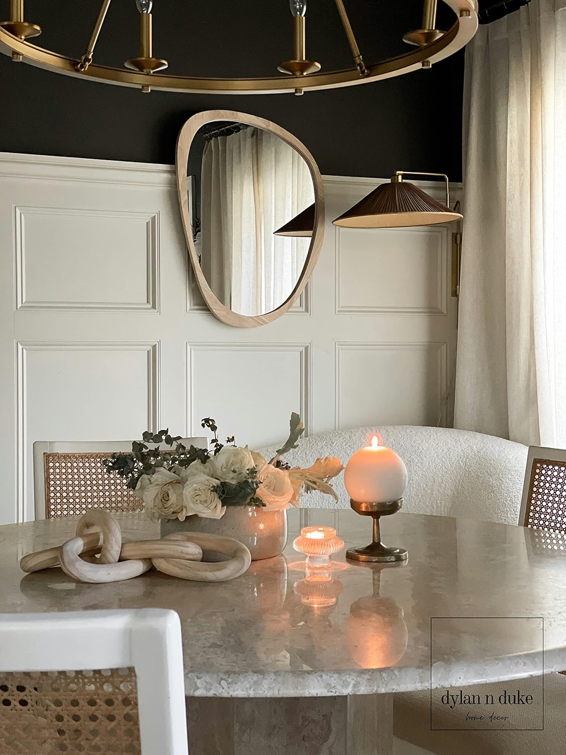 Irregular Wood Frame Boho Mirror - Large Wall Mounted Accent, Asymmetrical, Modern Aesthetic Wall Decor for Bedroom, Entryway, Living Room, Bathroom (Natural)