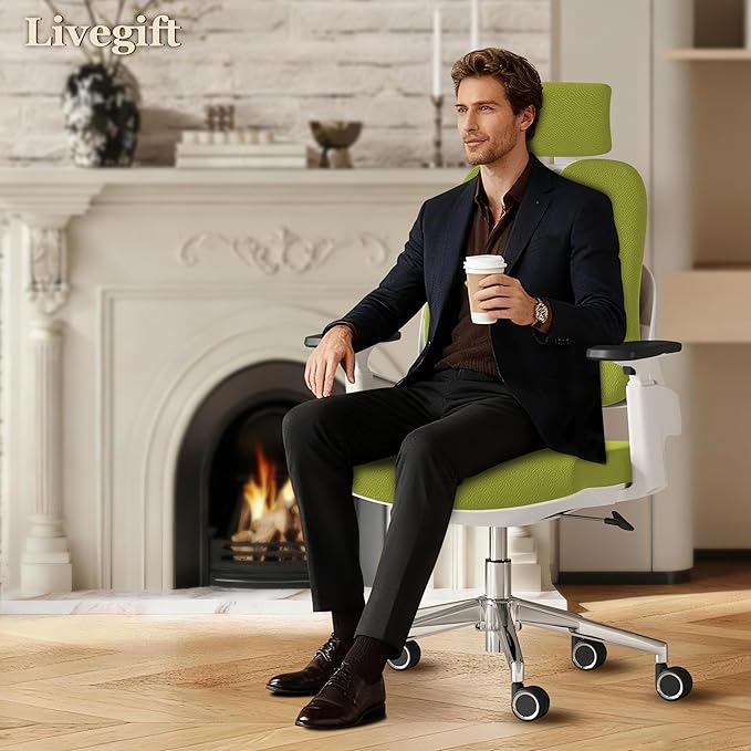 Big and Tall Office Chair 500lbs, Extra Wide 20" Seat and Reinforced Frame, Dual-backrest Ergonomic Desk Chair with Headrest and Flip-Up Arms, High Back Task Chair for Back Pain-Green