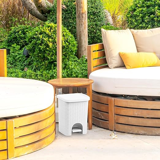 Superio Mini 6L Step Pedal Trash Can - Wicker Design, Hidden Mechanism, Durable Plastic, Ideal for Desktop, Countertop, Pet Waste/Dog Poop - White