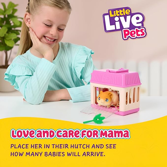 Little Live Pets Hamster Mini Interactive Toy Set, Hutch Animal Playset with 3 Surprise Babies, 20+ Sounds, Hamster Must-Haves for Ages 3+