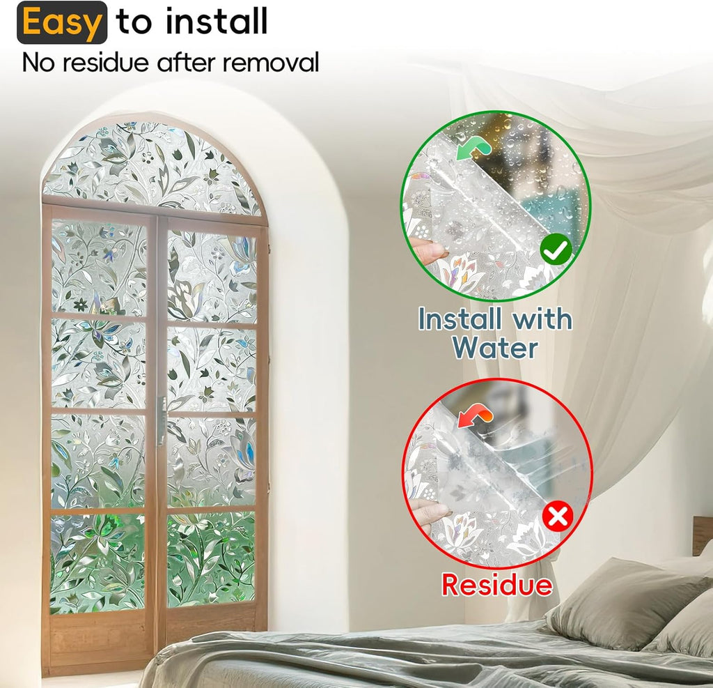 Rainbow Window Privacy Film Decorative, Stained Glass Window Tint for Home, 3D Decals Window Clings for Glass Windows, Static Cling Window Sticker, Suncatcher Window Cover,29.5" by 78.74"