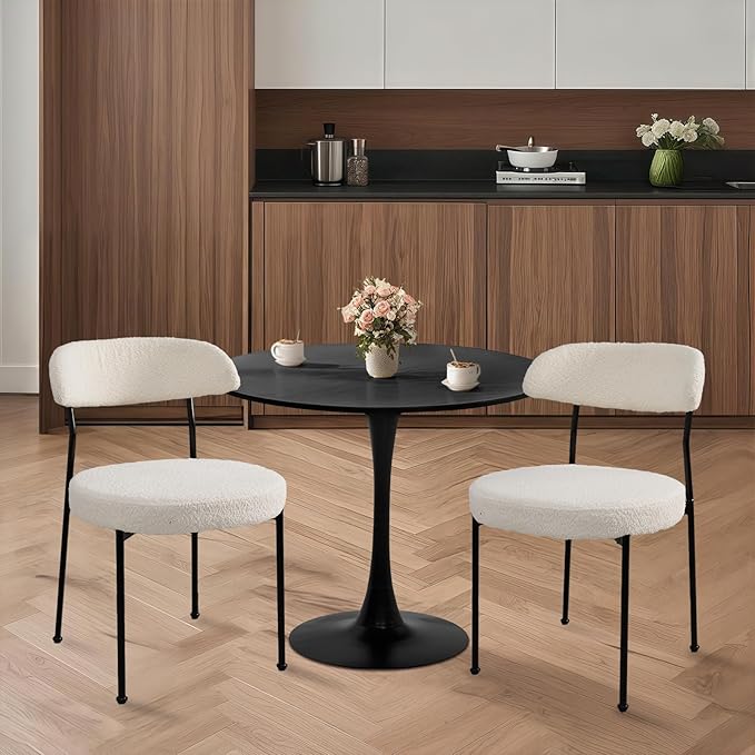 SoarFlash Kitchen Table and Chairs for 2, 24" Dining Table Set for 2 with Boucle Upholstered Chairs, 3 Piece Round Kitchen Table Set, Dining Room Table Set for Small Space, Apartment