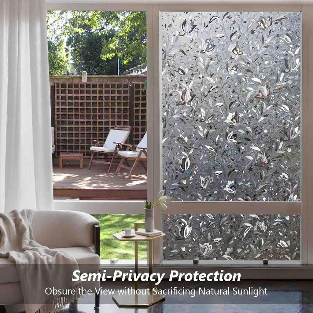 Kromapolis Window Film, Window Privacy Film Frosted, Vinyl Glass Covering, Stained Glass Decorative Film, Static Window Clings, Non-Adhesive (Grayish Black, 11.8 x 78.7 inch)