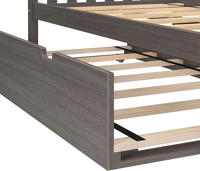 Max & Lily Full Bed, Wood Bed Frame with Headboard For Kids with Trundle, Slatted, Clay