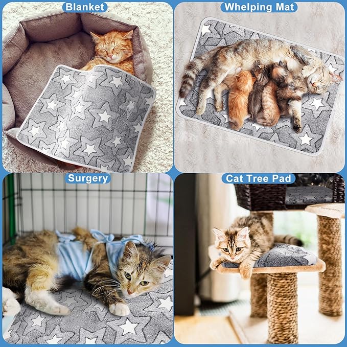 2 Pcs Large Self Warming Cat Pad Self Heating Cat Mat Bed Dog Crate Pet Blankets Thermal Heated Bed Mat for Outdoor Indoor Newborn Kittens Puppies Dog(Double Star,24 x 18)