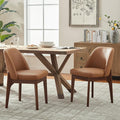 VKNOW Modern Dining Chairs Set of 2, Faux Leather Kitchen Chairs with Wood Legs, Upholstered Side Chair for Kitchen Dining Room, Brown