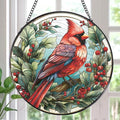 Cardinal Stained Glass Window Hanging Decor, 7.8″ Sun Catchers Stain Glass Window Hanging Indoor, Bird Suncatcher Home Wall Art Gift for Thanksgiving Christmas Housewarming
