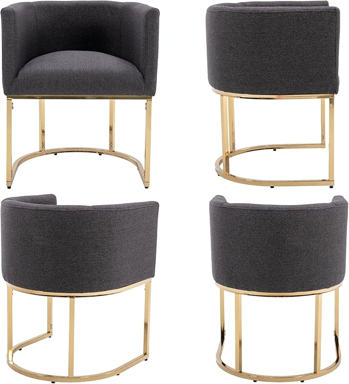 Linen Fabric Dining Chairs Set of 2 Modern Barrel Arm Chairs with Black Frame, Upholstered Kitchen Chairs 18.5" Wide Accent Chairs for Living Room Dining Room Restaurant, Charcoal